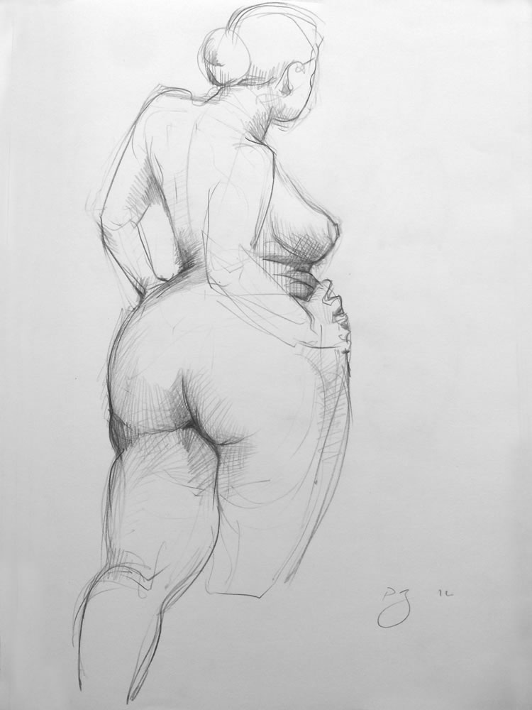 Paul Bacon Pencil on Paper Drawings 11-007 female nude hands on hips
